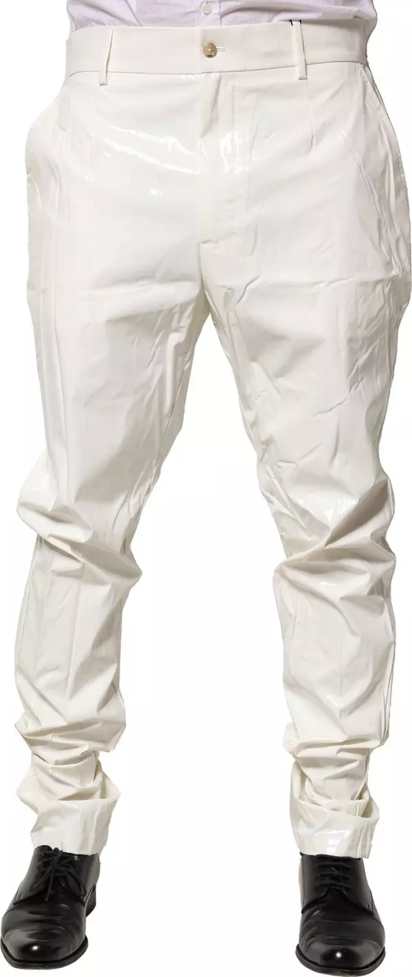White Nylon Tapered Dress Men Pants