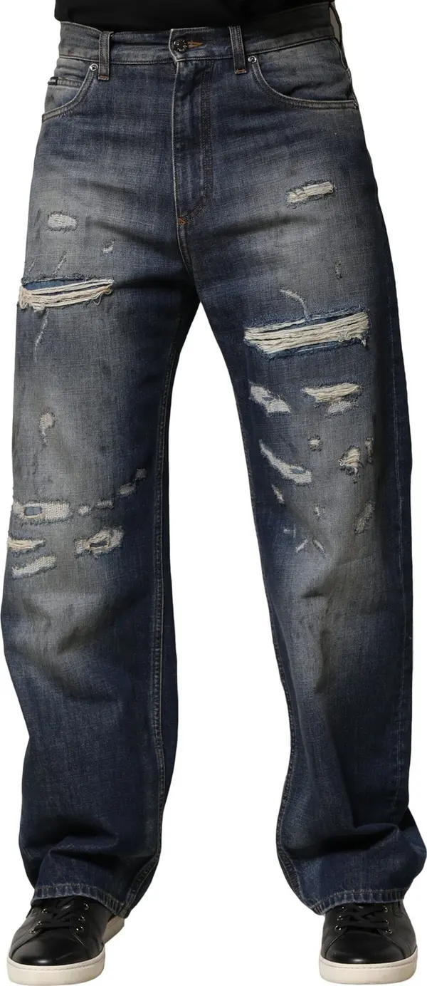 Blue Washed Tattered Cotton Men Jeans