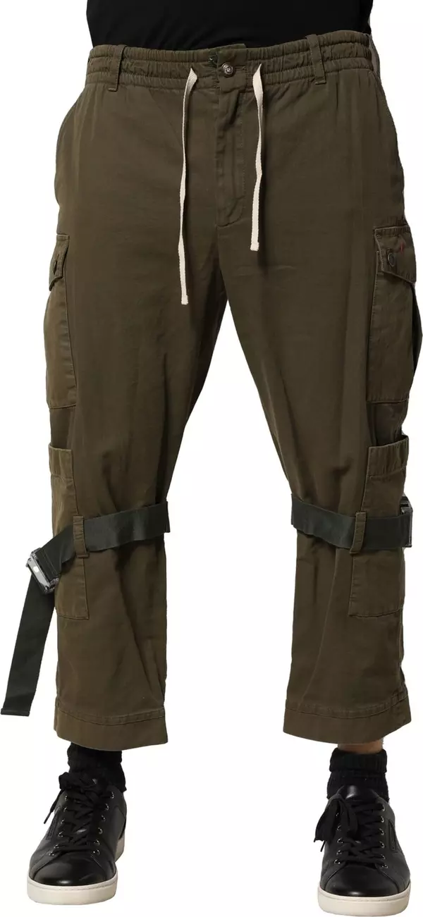 Brown Cotton Cargo Drawstring Pants