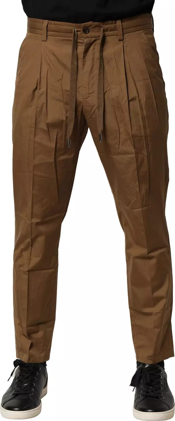 Brown Cotton Chino Mid Waist Men Pants