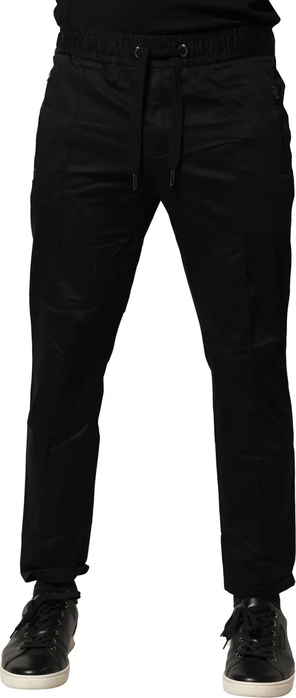 Black Cotton Mid Waist Jogger Pants
