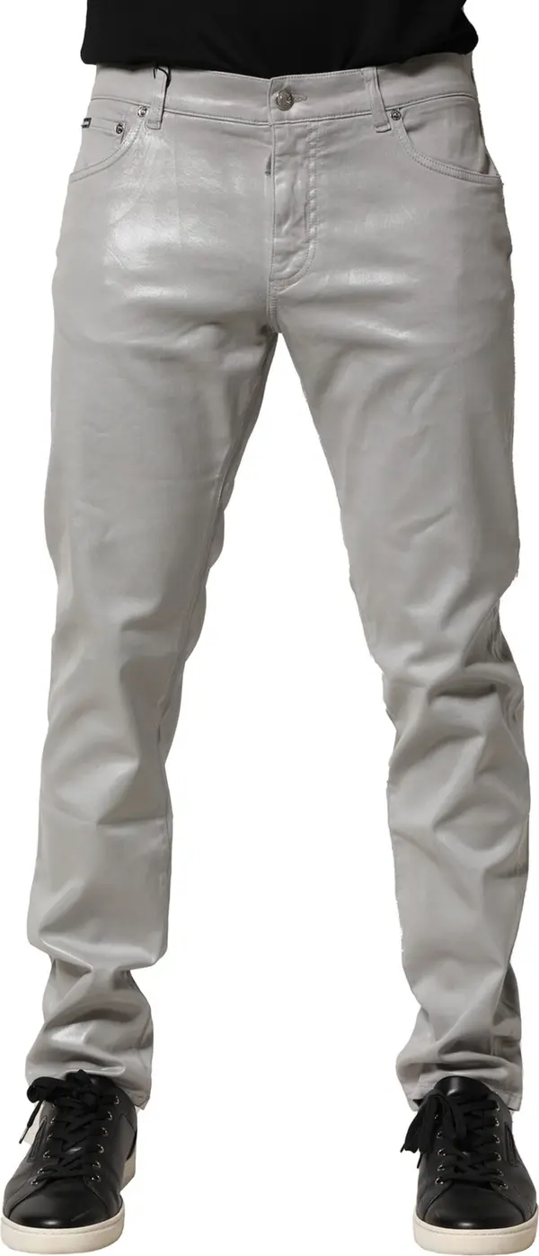 Silver Cotton Stretch Slim Denim Jeans