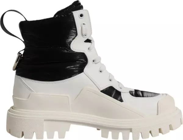 White Padded Mid Calf Lace Up Boots Shoes