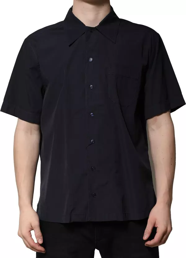 Dark Blue Cotton Short Sleeves Casual Shirt