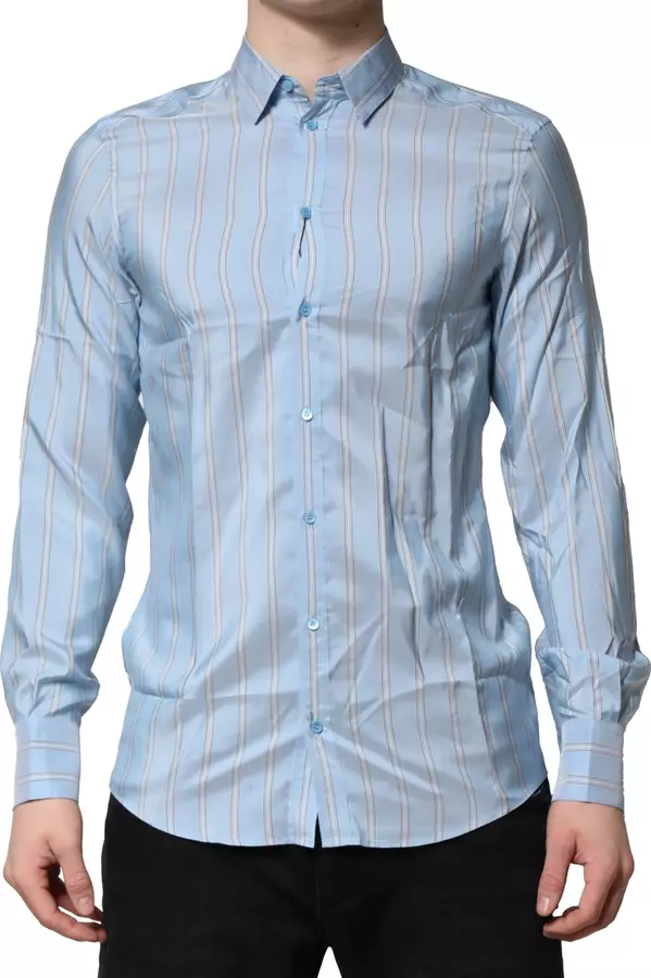 Light Blue MARTINI Striped Formal Dress Shirt