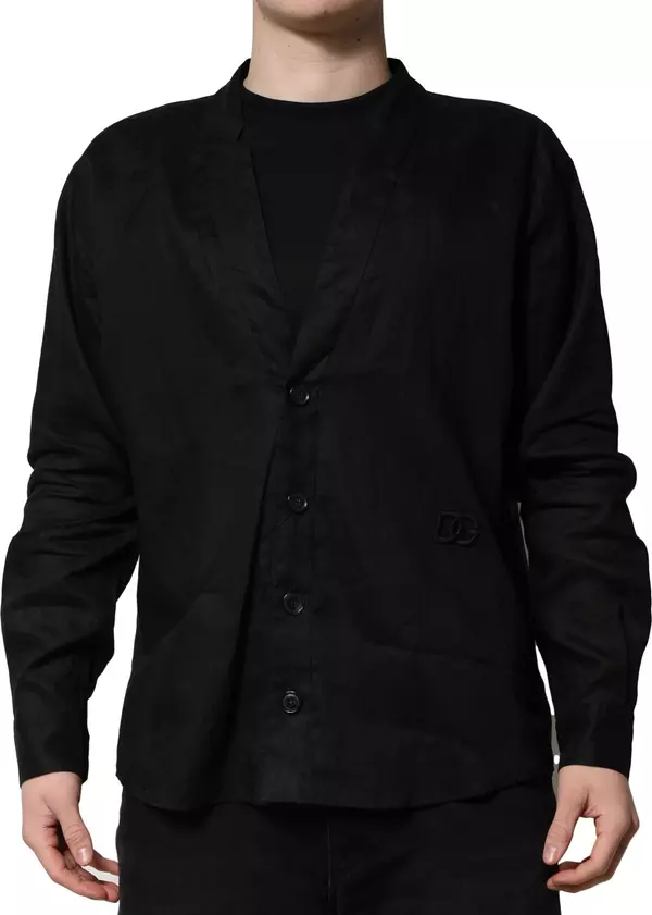 Black Linen Long Sleeves Men Casual Shirt