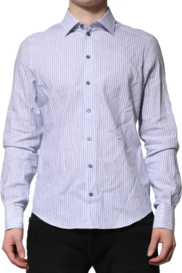 White Blue Striped Cotton Dress Formal Shirt