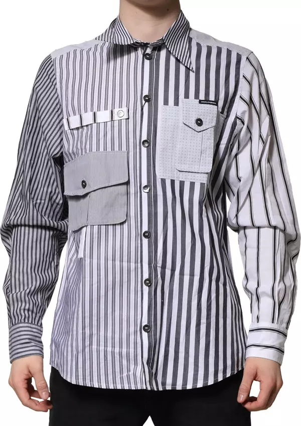 White Gray Striped Cotton Men Casual Shirt
