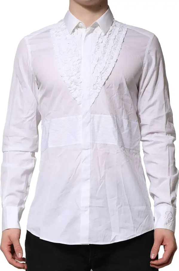 White Cotton Ruffled Detailing Formal Shirt