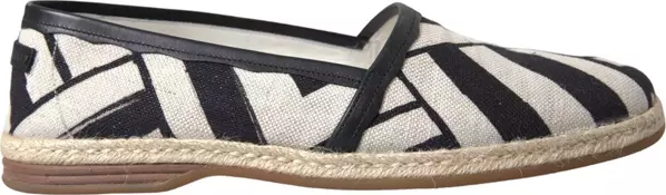 Black White Stripes Slip On Espadrille Shoes
