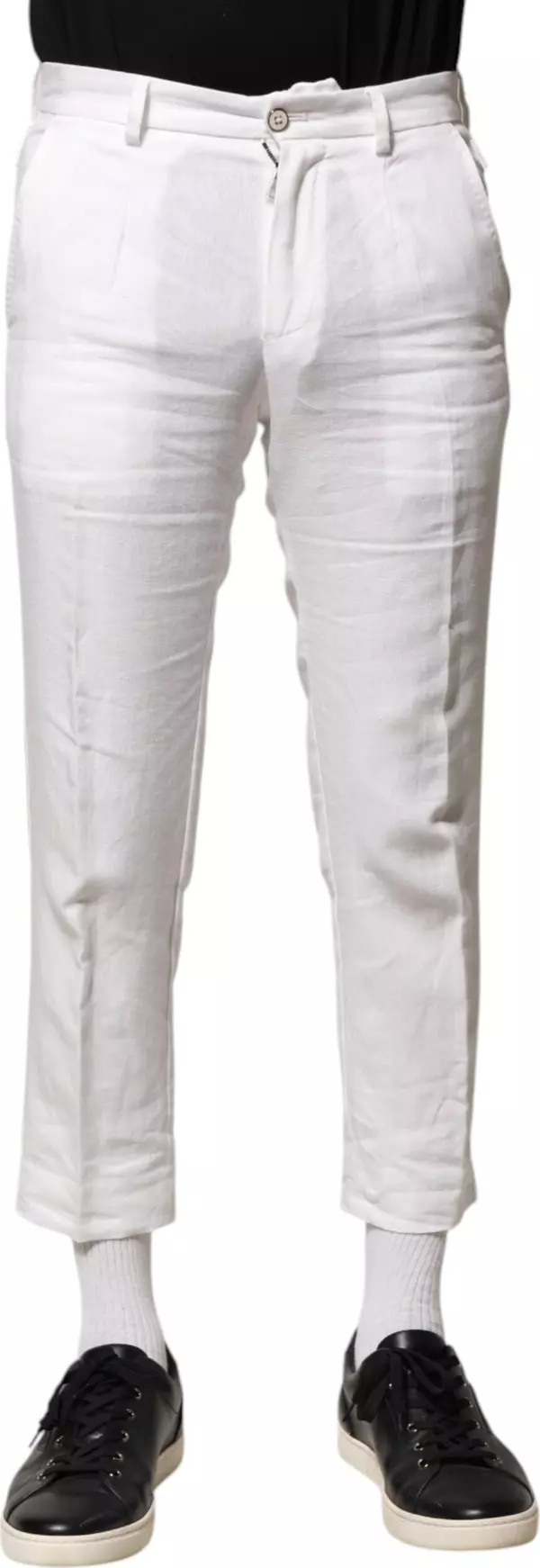 White Linen Mid Waist Cropped Pants