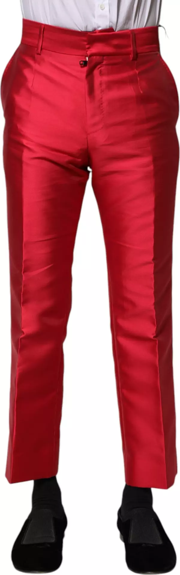Red Polyester Cropped Dress Pants
