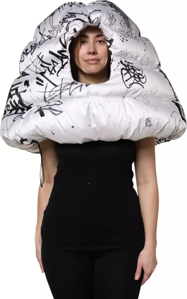 White Polyester Printed Hood Quilted Hat