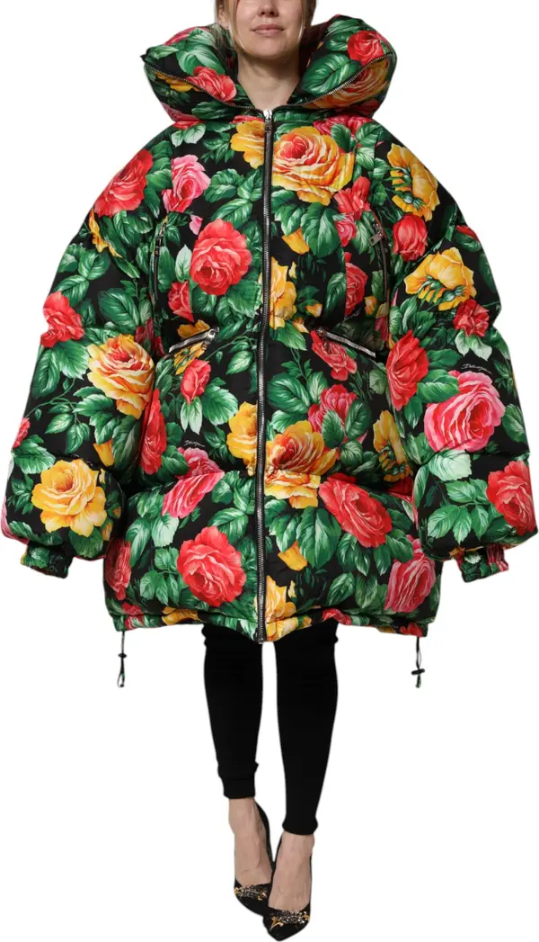 Multicolor Floral Puffer Hooded Jacket
