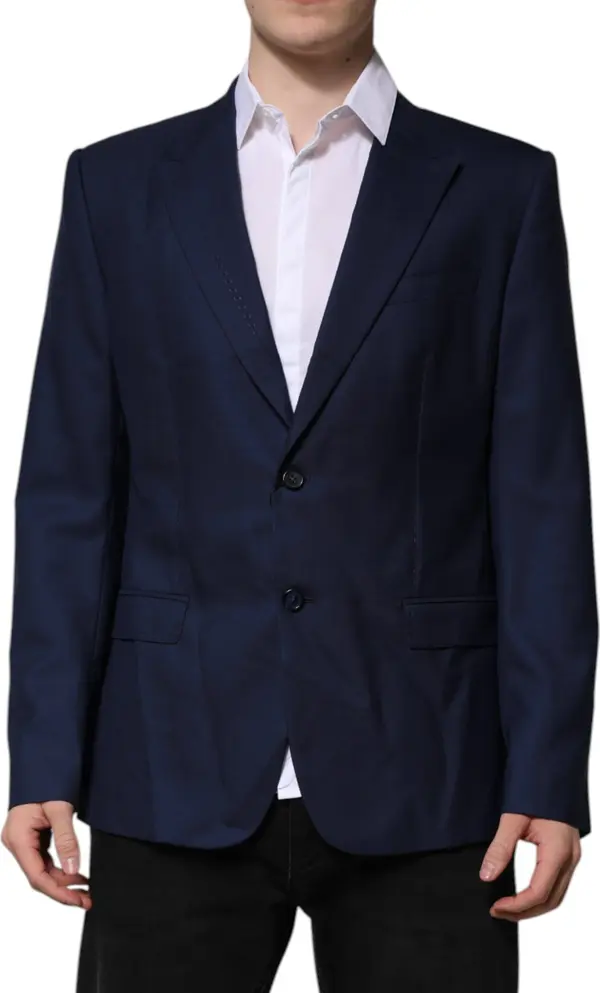 Blue Wool Single Breasted Suit Coat Blazer