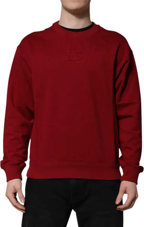 Red Embossed Logo Cotton Crew Neck Sweater