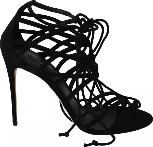 Black Suede Strap Stilettos Sandals