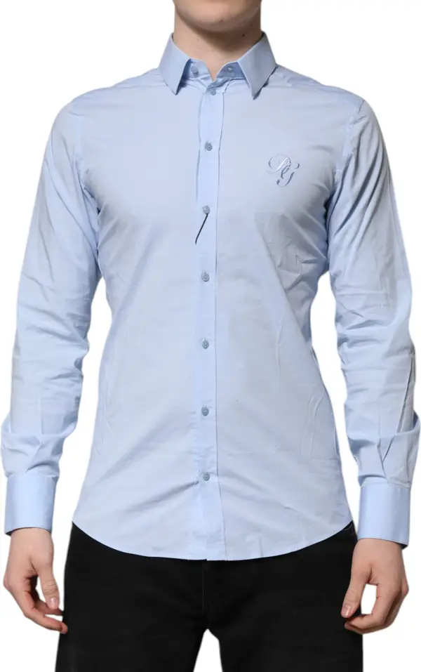 Sky Blue Cotton GOLD Long Sleeves Dress Shirt