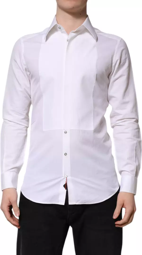 White Cotton GOLD Long Sleeves Dress Shirt