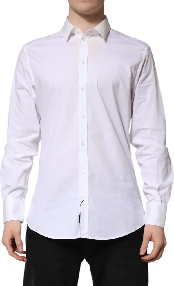 White Cotton GOLD Long Sleeves Dress Shirt