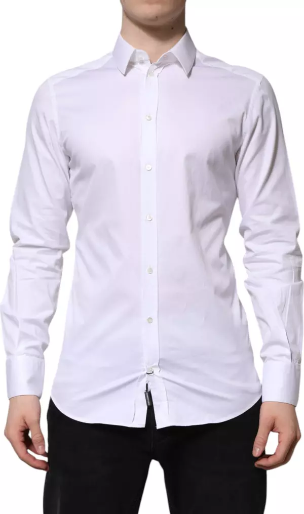 White Cotton GOLD Long Sleeve Men Dress Shirt