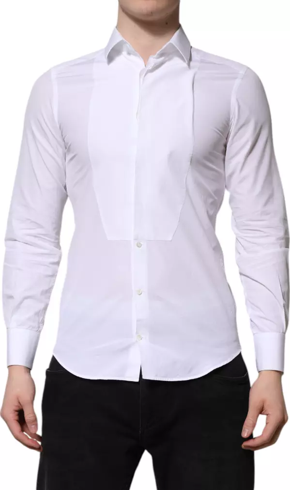 White Cotton GOLD Long Sleeves Men Dress Shirt
