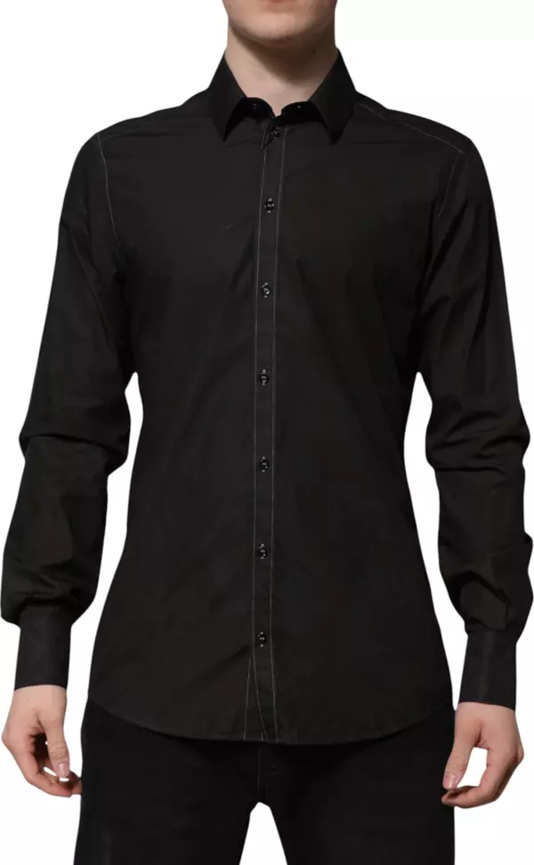 Black Cotton Jacquard GOLD Collar Dress Shirt
