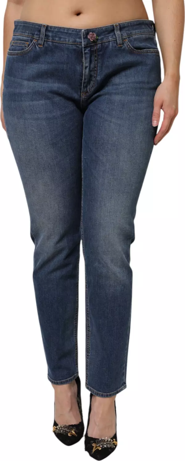 Blue Low Waist Cotton Skinny Denim Jeans