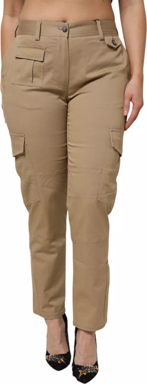Brown Cotton Cargo Tapered Pants