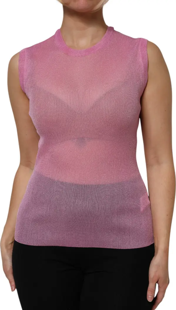 Pink Polyester Sleeveless Round Neck Tank Top