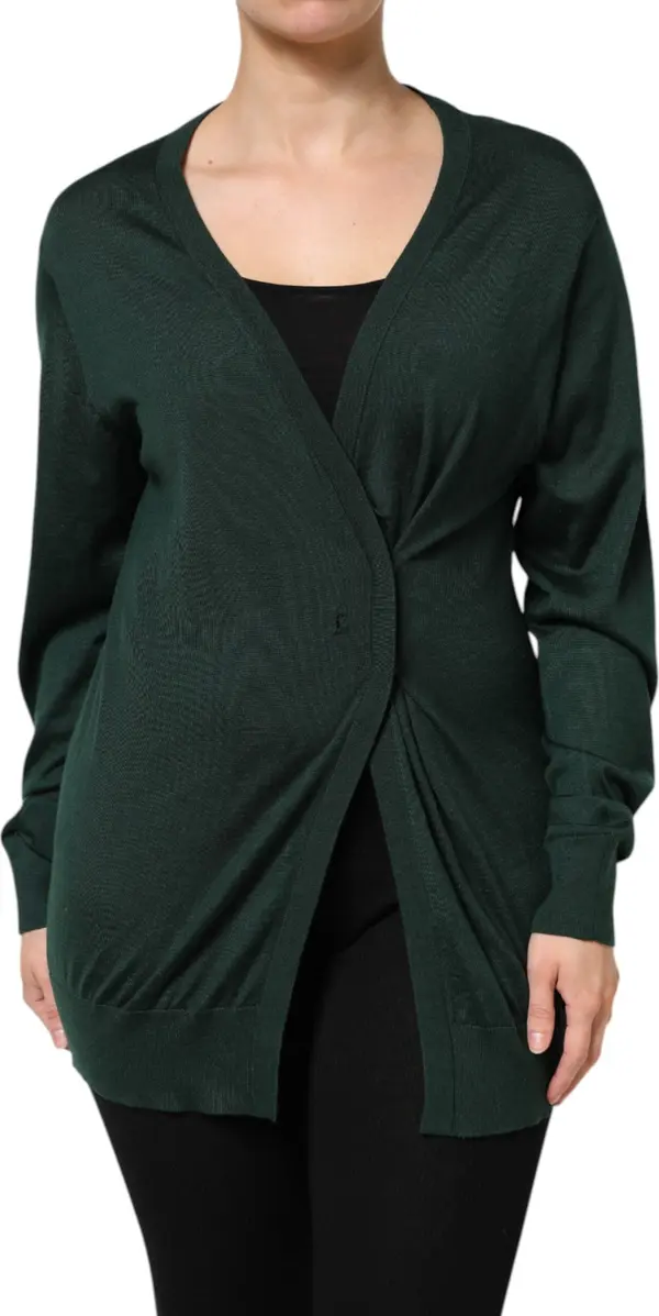 Dark Green Cashmere Silk Cardigan Sweater