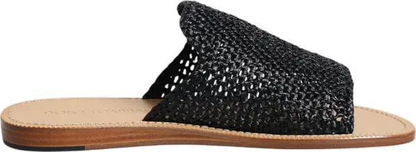 Black Monochrome Braided Raffia Slides Shoes