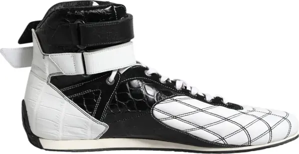 Black White Leather High Top Sneakers Shoes