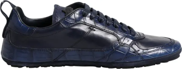 Dark Blue Leather Low Top Men Sneakers Shoes