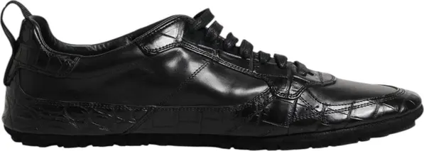 Black Exotic Leather Low Top Sneakers Shoes