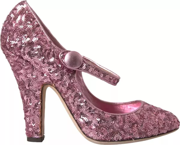 Pink Sequin Mary Jane Pumps High Heels Shoes