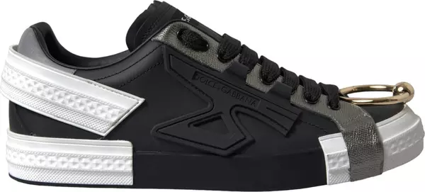Black Leather Low Top Sneakers Portofino Shoes