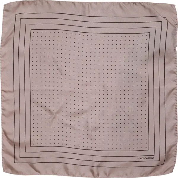 Beige Dotted Silk Square Men Foulard Scarf