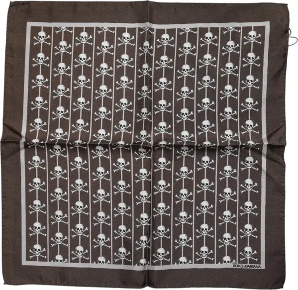 Brown Skull Silk Square Men Foulard Scarf