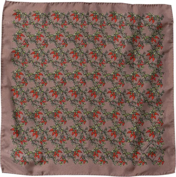 Brown Chili Print Silk Square Foulard Scarf