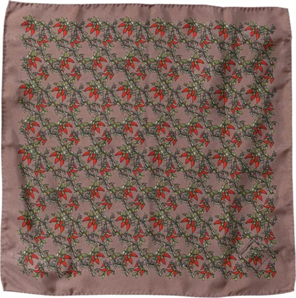 Brown Chilis Silk Square Men Foulard Scarf