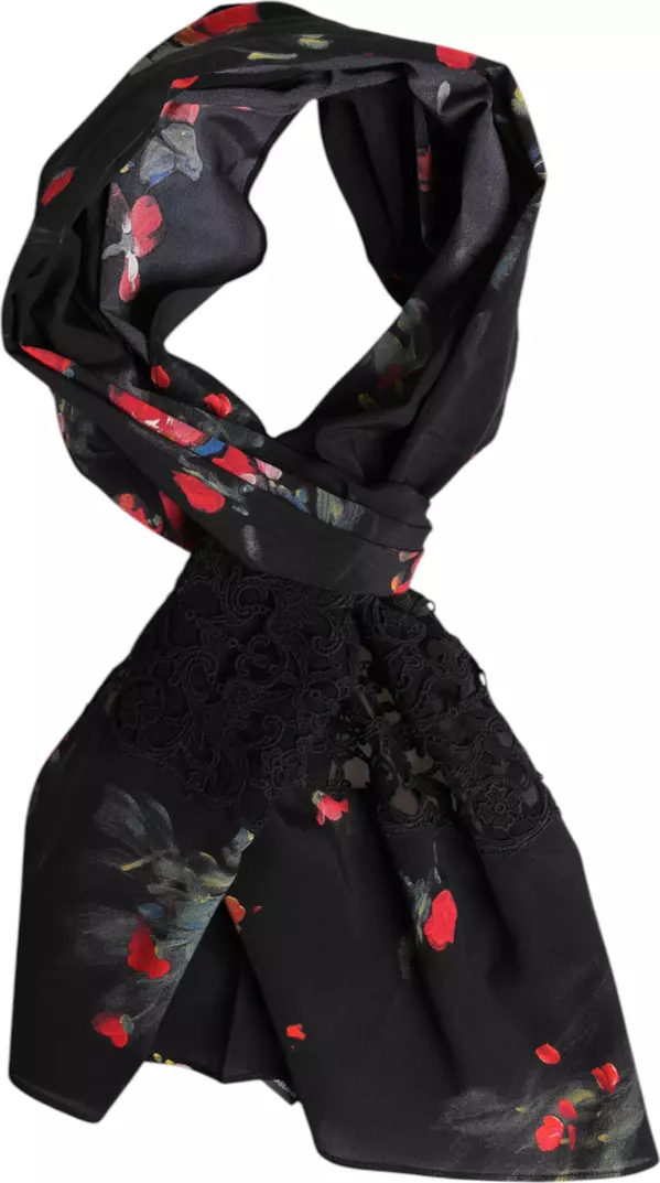 Black Floral Print Neck Warmer Wrap Scarf