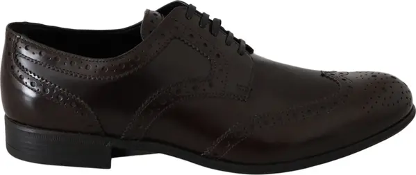 Brown Leather Broques Oxford Wingtip Shoes