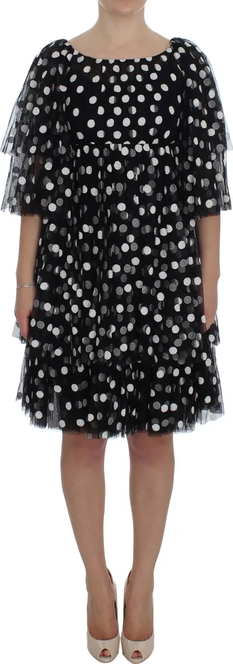 Black White Polka Dotted Ruffled Dress
