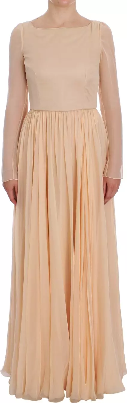 Beige Silk Ball Gown Full Length Dress