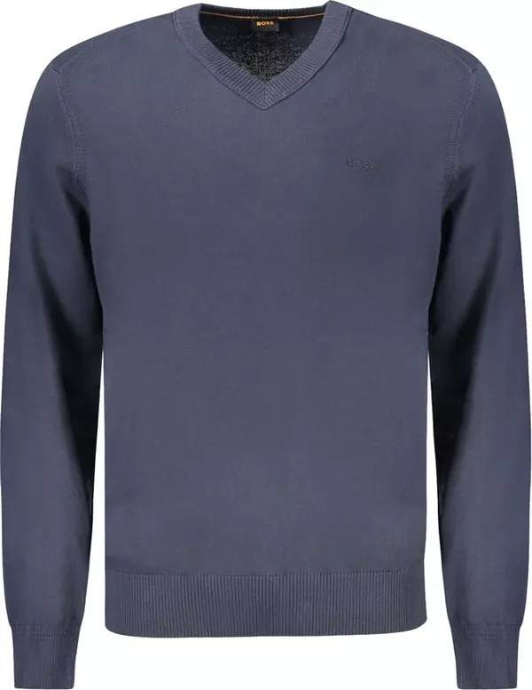 Blue Cotton Men's Long-Sleeved T-Shirt
