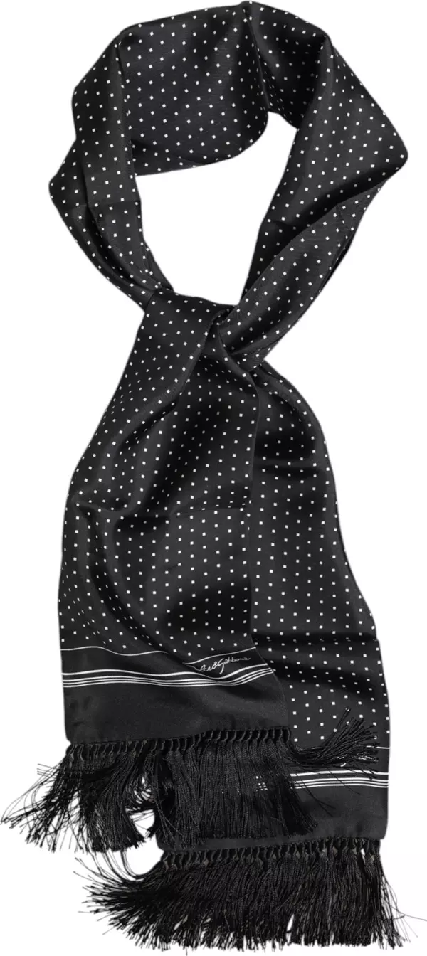Black White Polka Dot Fringes Foulard Scarf