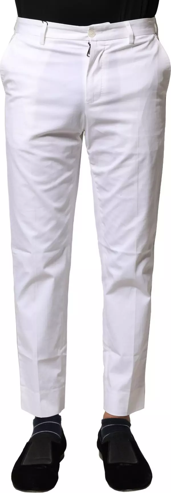 White Cotton Straight Logo Men Pants
