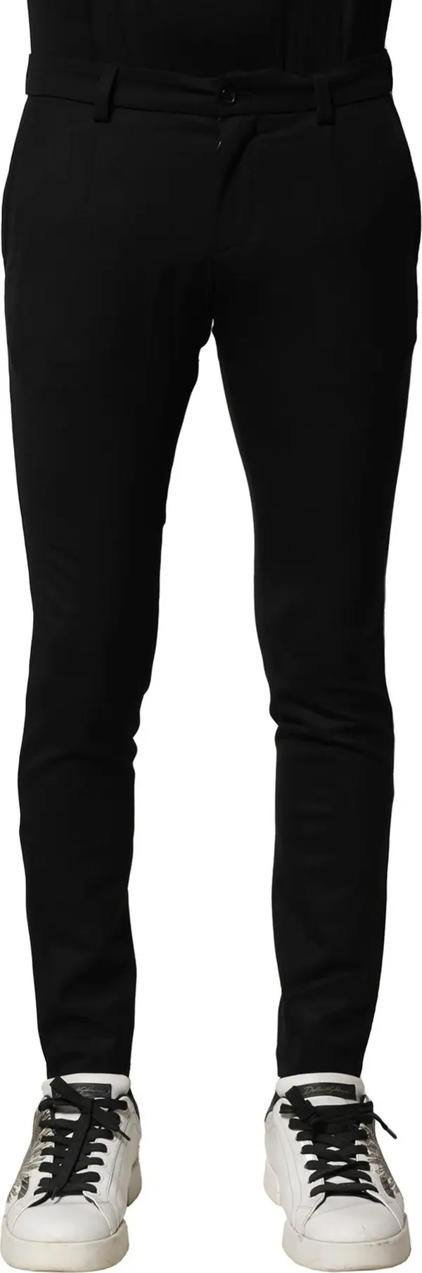 Black Wool Men Skinny Mid Waist Pants