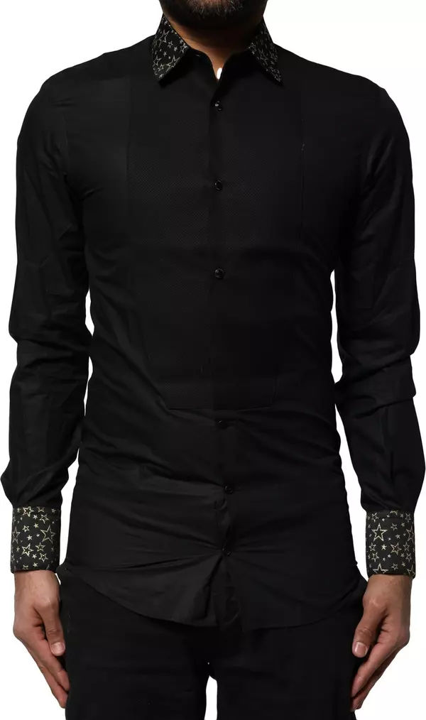Black Cotton GOLD Long Sleeves Dress Shirt